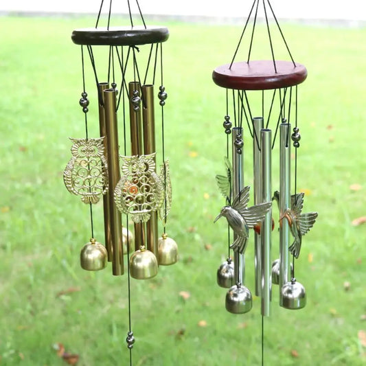 Outdoor Metal Wind Chimes - Owl & Hummingbird