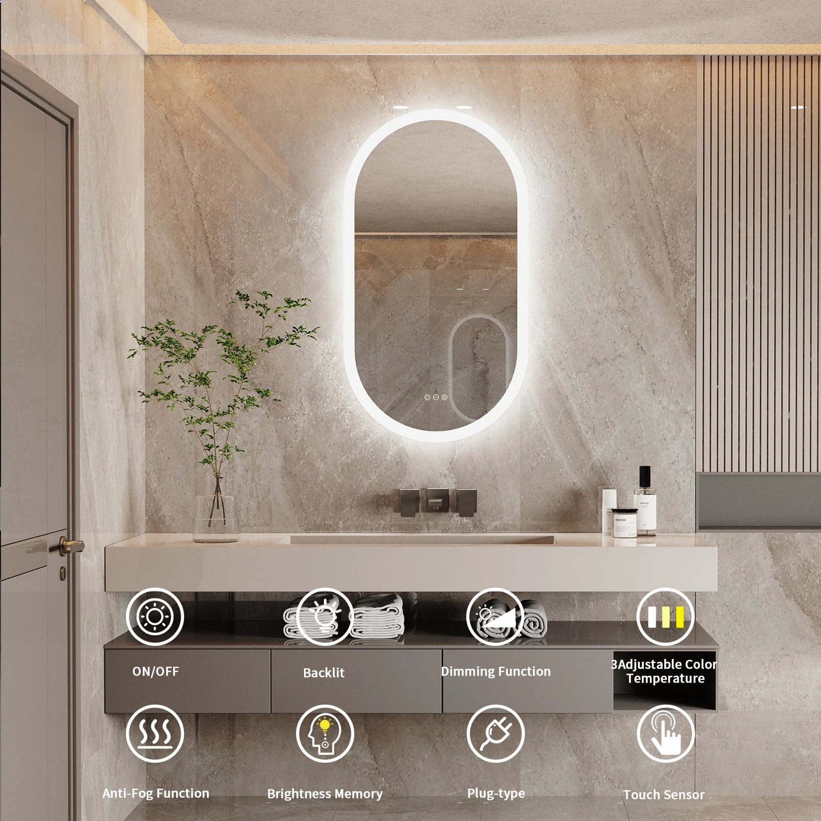 Oval LED Backlit Bathroom Mirror