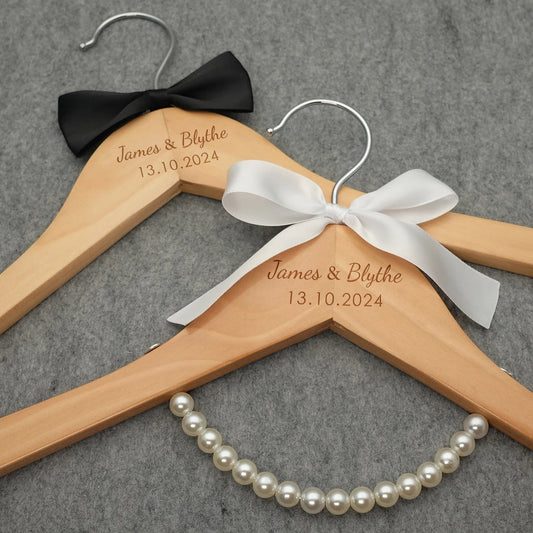 Personalised Wood Wedding Hanger Set