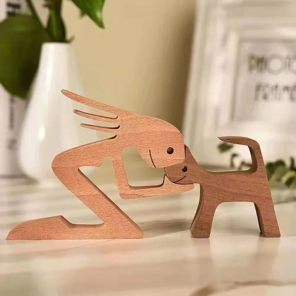 Personalised Wooden Human & Dog Figurine