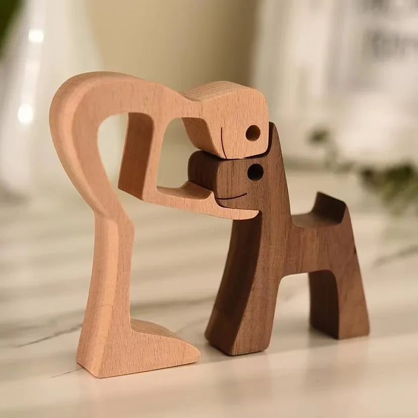 Personalised Wooden Human & Dog Figurine