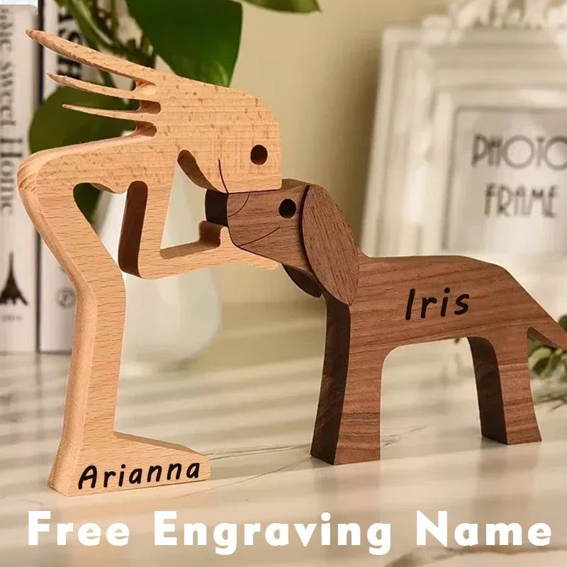 Personalised Wooden Human & Dog Figurine