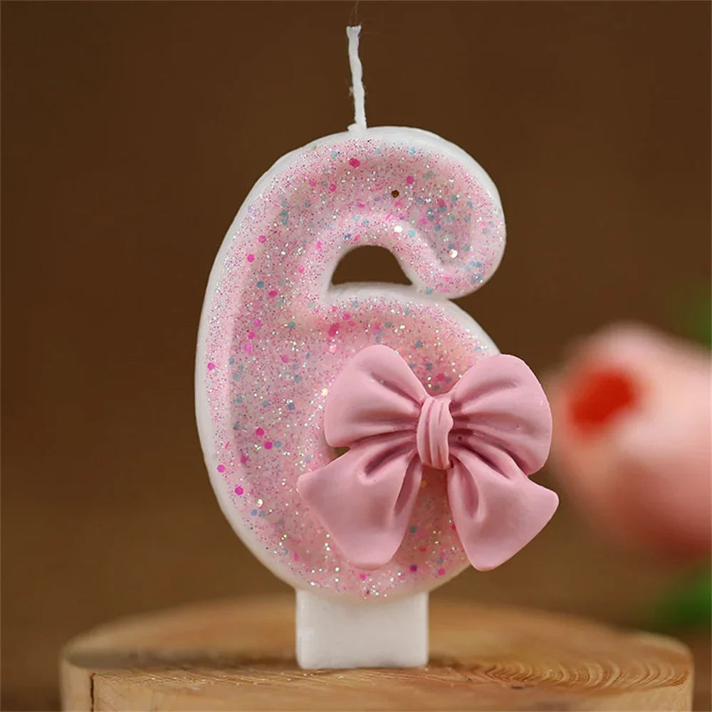 Pink Bow Birthday Candle Topper