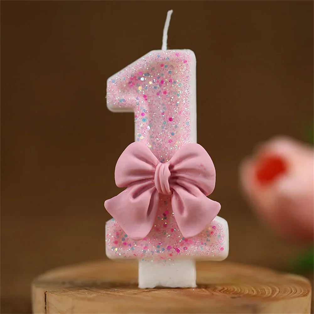 Pink Bow Birthday Candle Topper