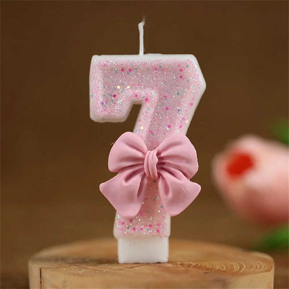 Pink Bow Birthday Candle Topper