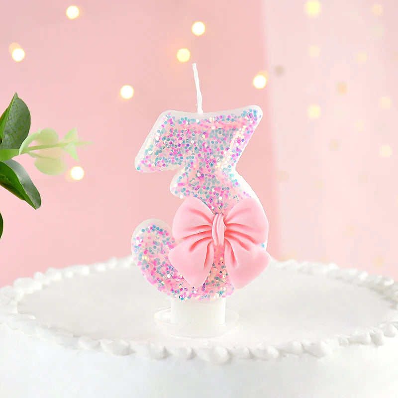 Pink Bow Number Candle Toppers