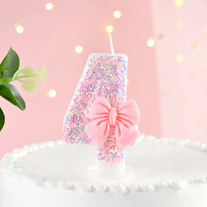 Pink Bow Number Candle Toppers