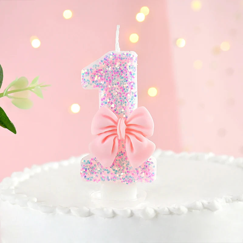 Pink Bow Number Candle Toppers