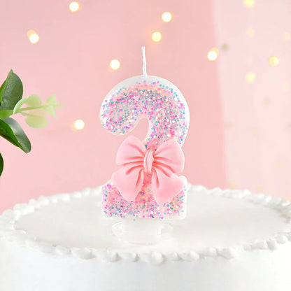 Pink Bow Number Candle Toppers