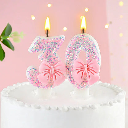 Pink Bow Number Candle Toppers