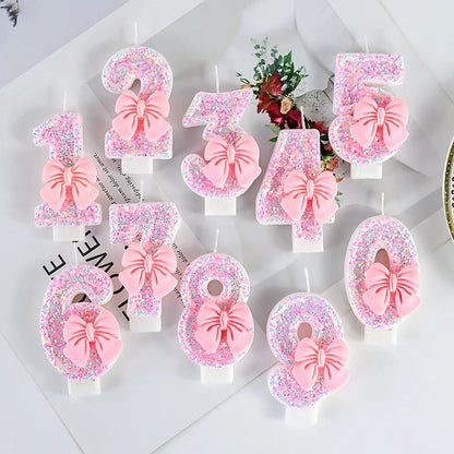 Pink Bow Number Candle Toppers