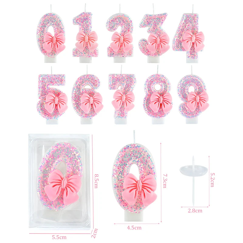 Pink Bow Number Candle Toppers