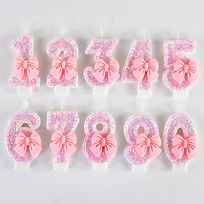 Pink Bow Number Candle Toppers