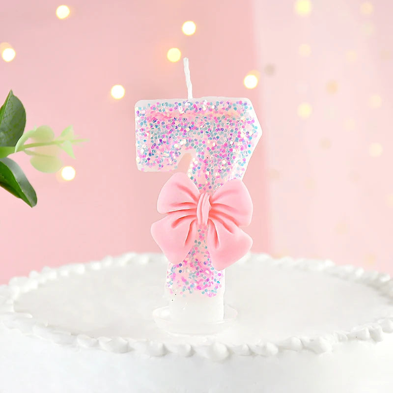 Pink Bow Number Candle Toppers