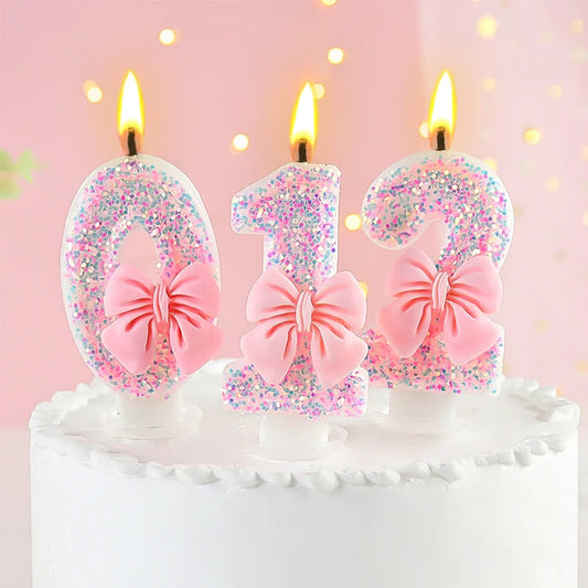 Pink Bow Number Candle Toppers