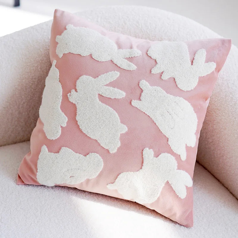 Pink Embroidered Polyester Pillowcase 45x45