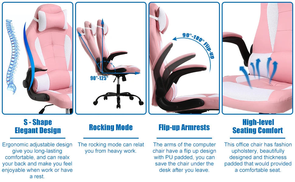 Pink Ergonomic High Back Office Chair