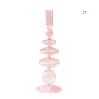 Pink Glass Taper Candle Holder