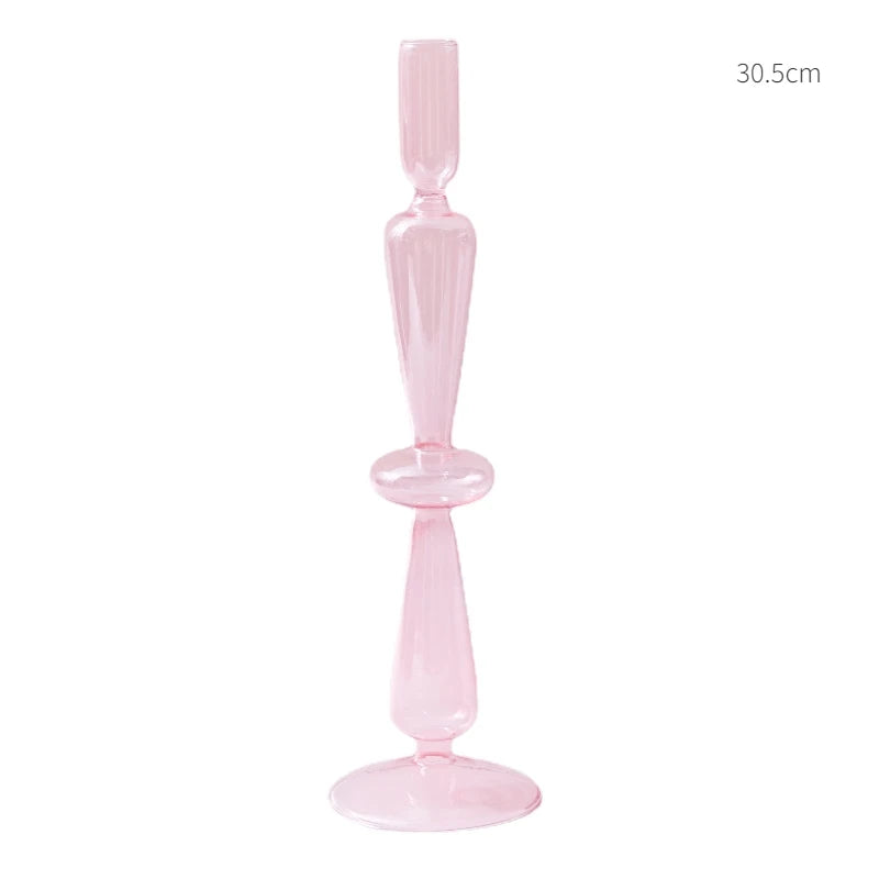 Pink Glass Taper Candle Holder