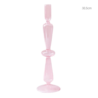 Pink Glass Taper Candle Holder