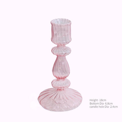 Pink Glass Taper Candle Holder