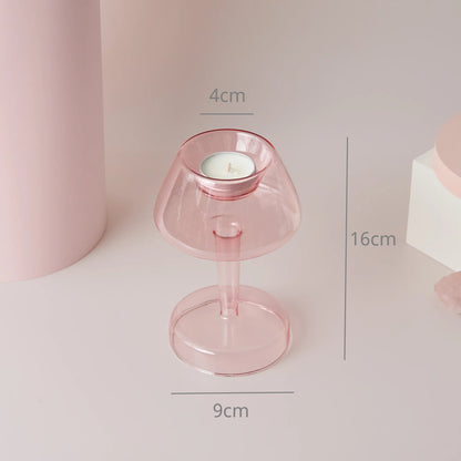 Pink Glass Taper Candle Holder