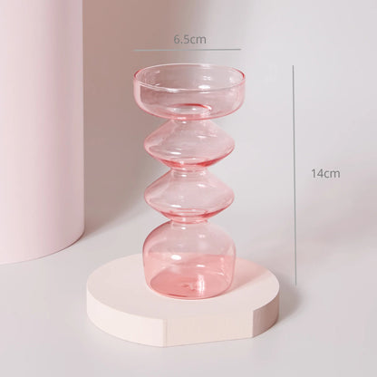 Pink Glass Taper Candle Holder