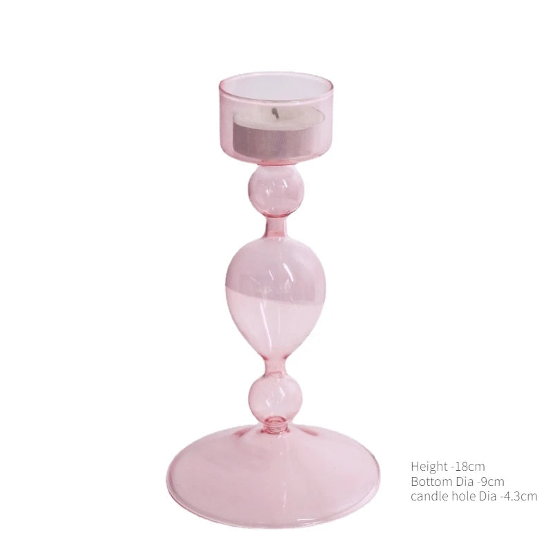 Pink Glass Taper Candle Holder