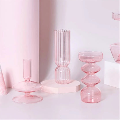 Pink Glass Taper Candle Holder