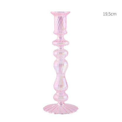 Pink Glass Taper Candle Holder