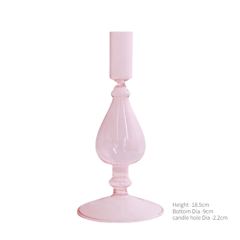 Pink Glass Taper Candle Holder