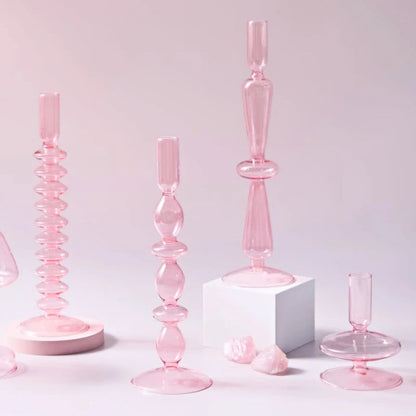 Pink Glass Taper Candle Holder