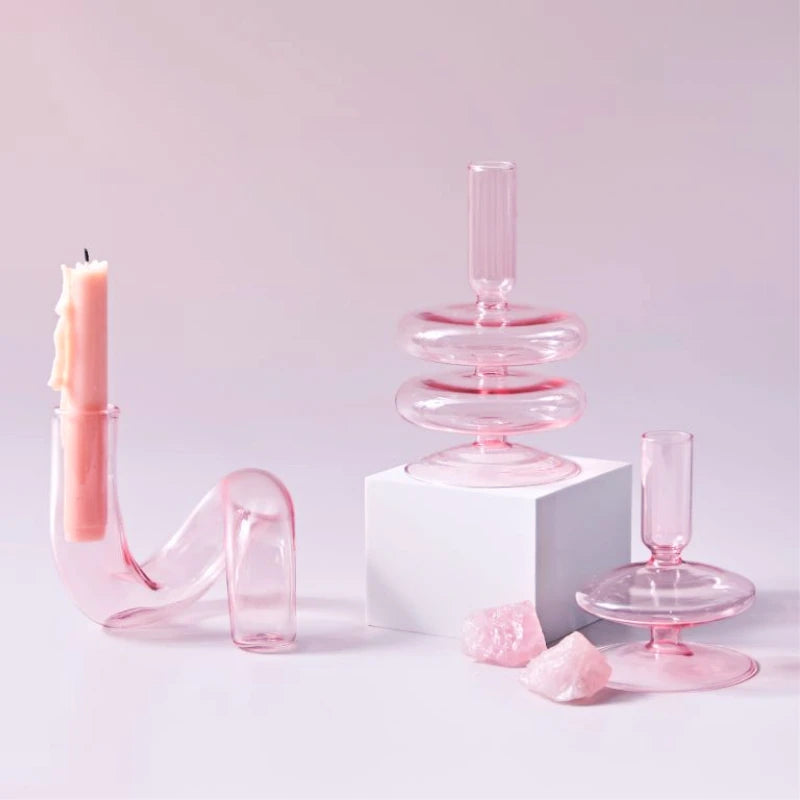 Pink Glass Taper Candle Holder