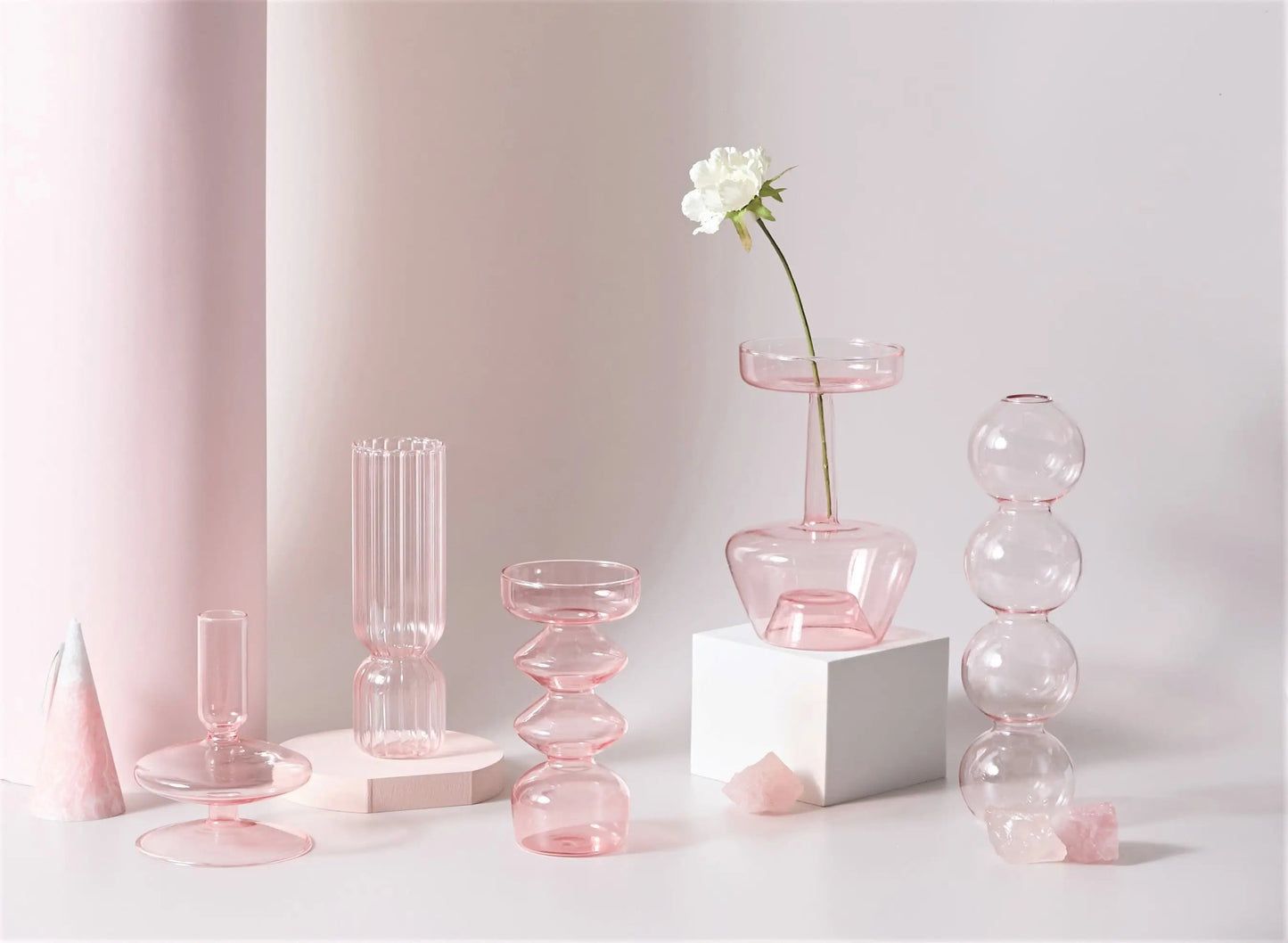 Pink Glass Taper Candle Holder