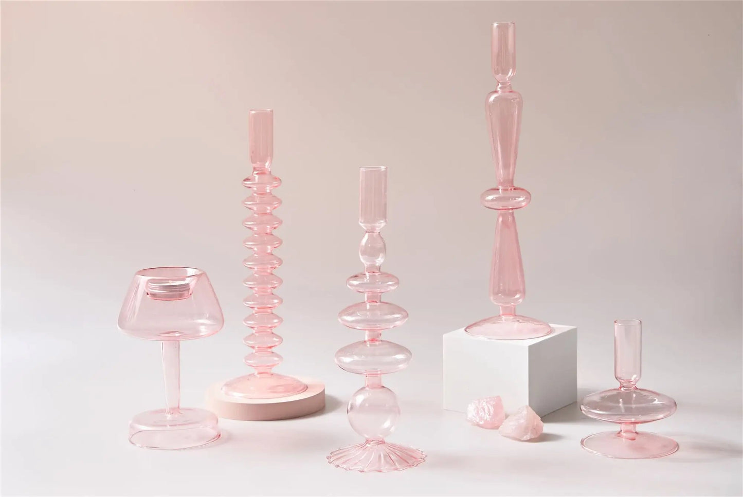 Pink Glass Taper Candle Holder