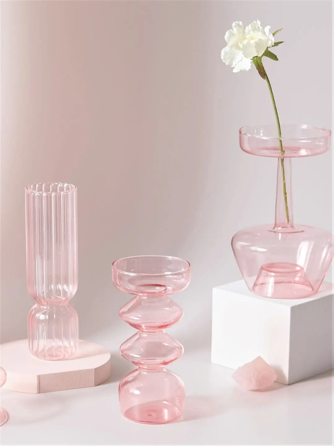 Pink Glass Taper Candle Holder