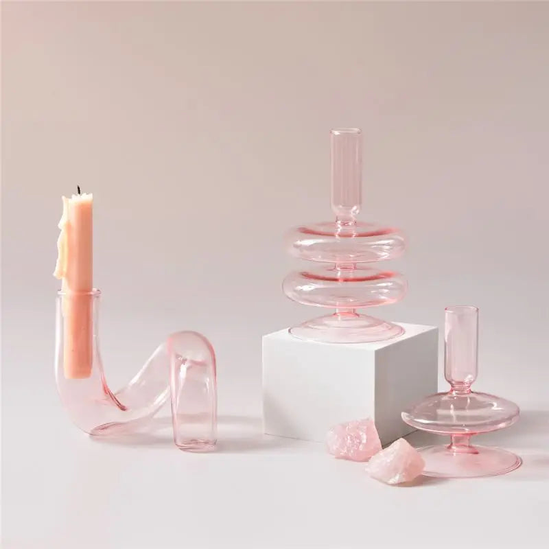 Pink Glass Taper Candle Holder