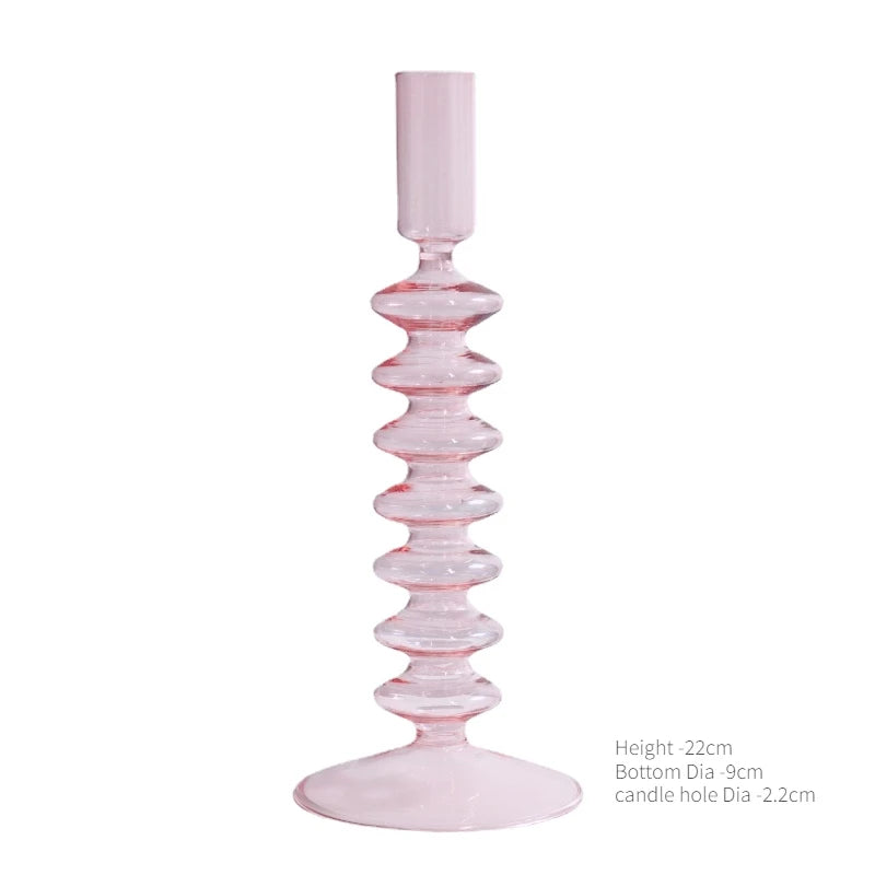 Pink Glass Taper Candle Holder