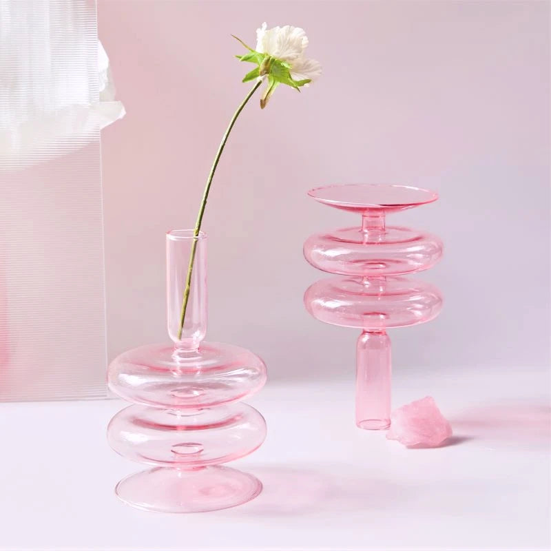 Pink Glass Taper Candle Holder