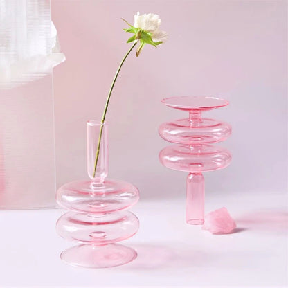 Pink Glass Taper Candle Holder