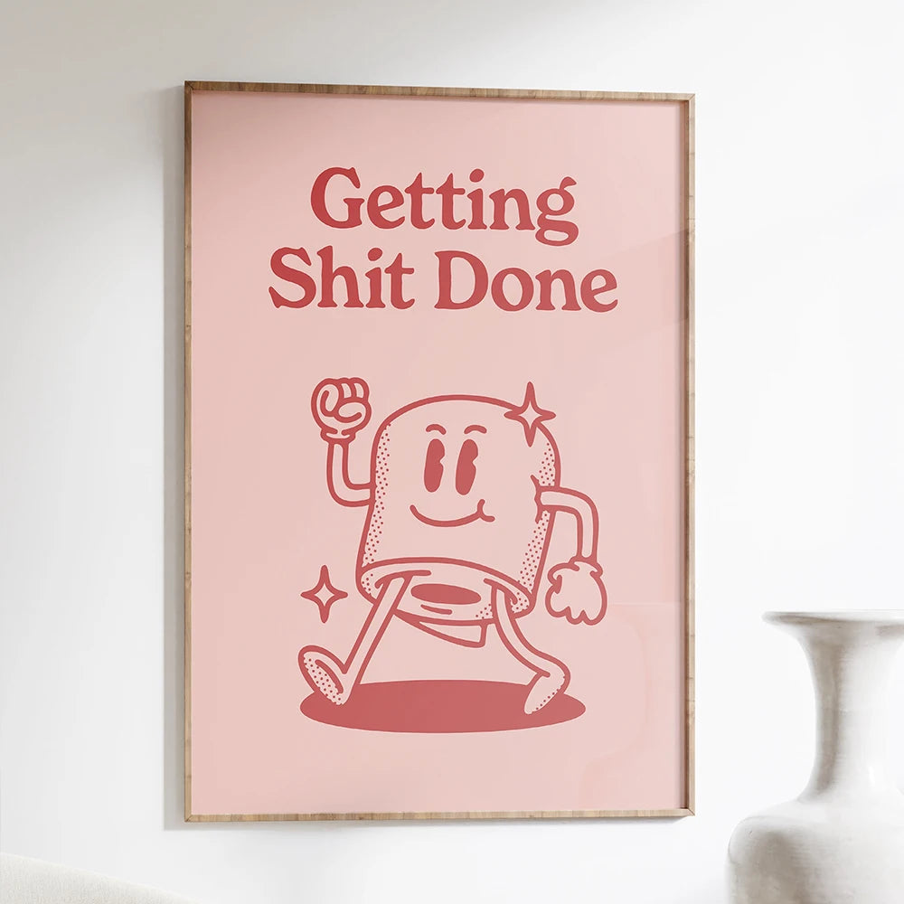 Pink Retro Funny Bathroom Canvas