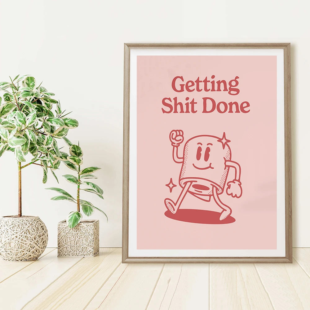 Pink Retro Funny Bathroom Canvas