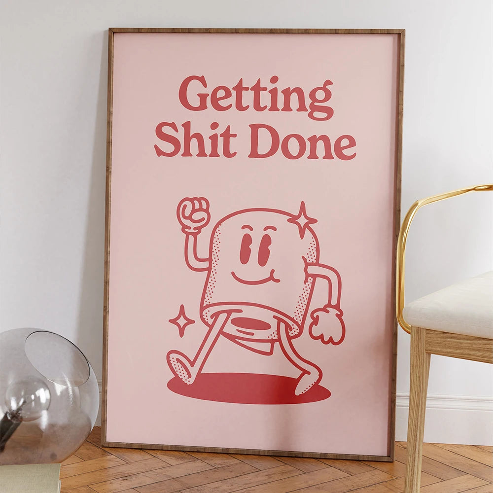 Pink Retro Funny Bathroom Canvas