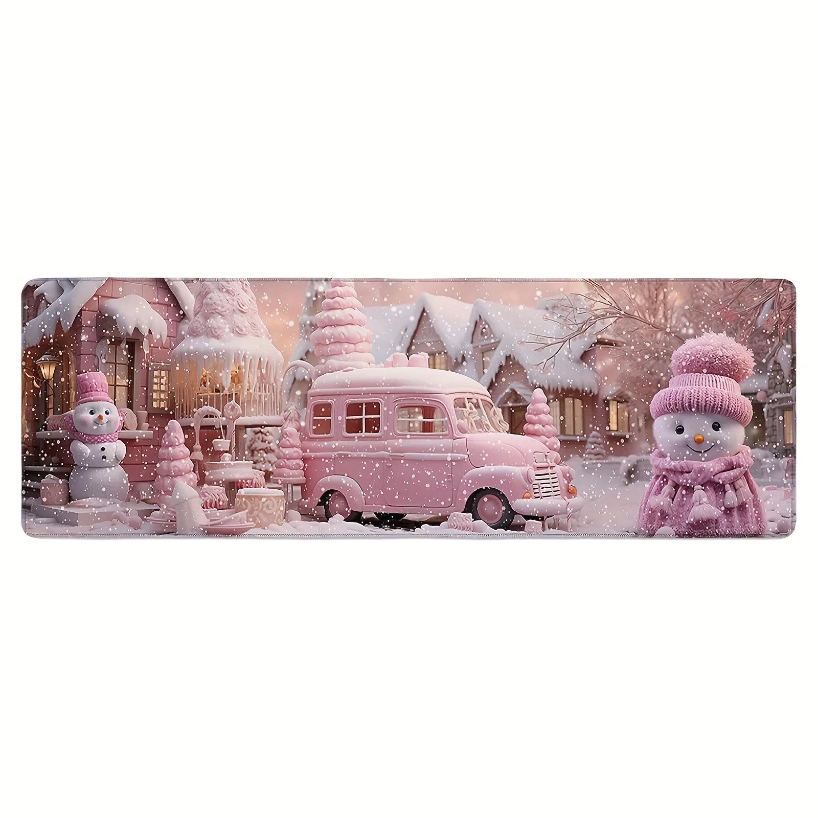 Pink Snowman Non-slip Kitchen Mat