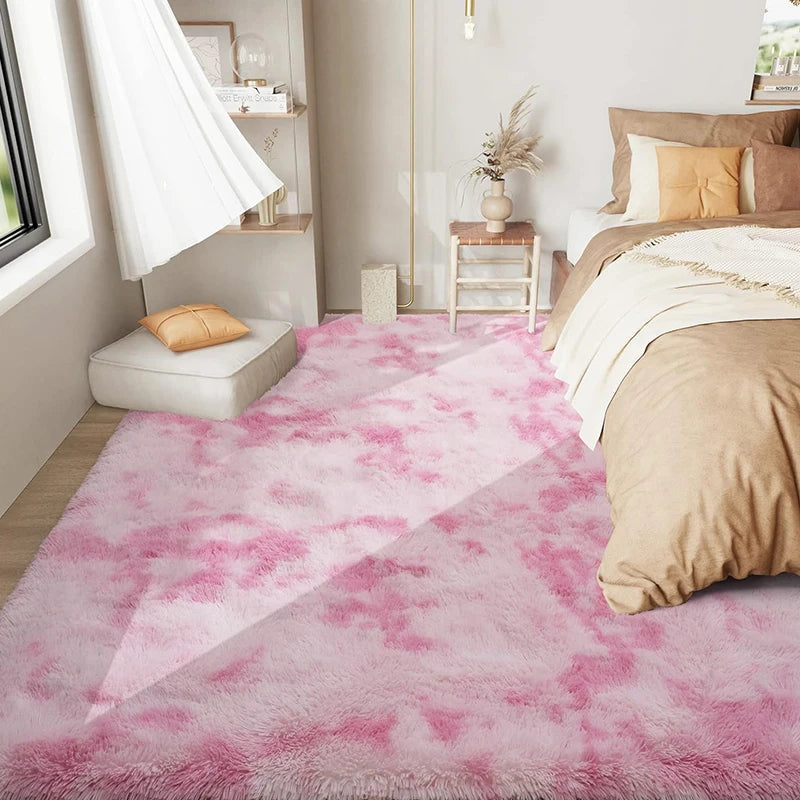 Pink Tie-Dye Fluffy Area Rug