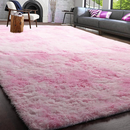 Pink Tie-Dye Fluffy Area Rug