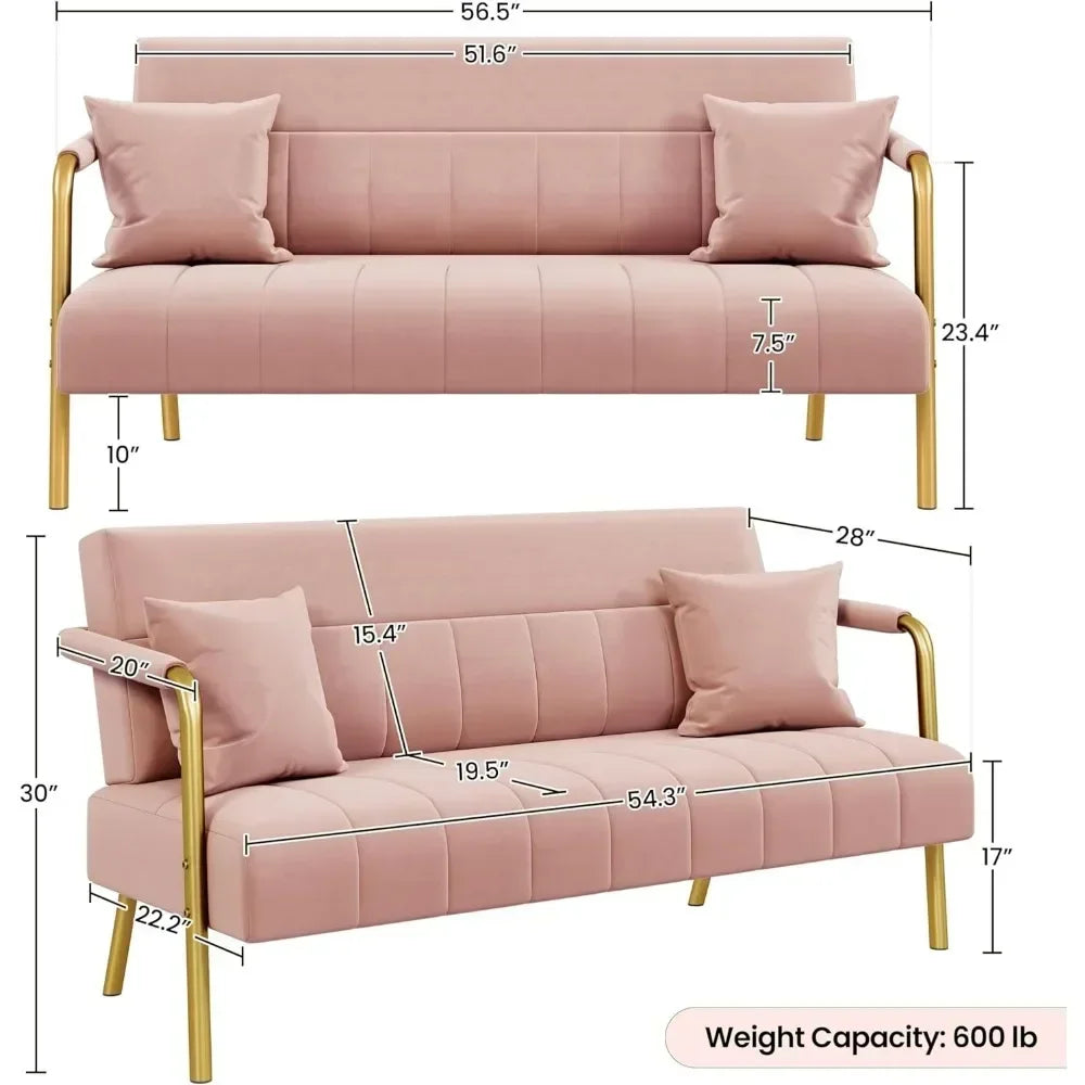 Pink Velvet Modern Loveseat Sofa