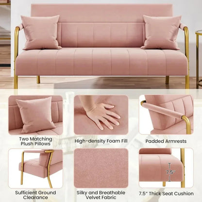 Pink Velvet Modern Loveseat Sofa