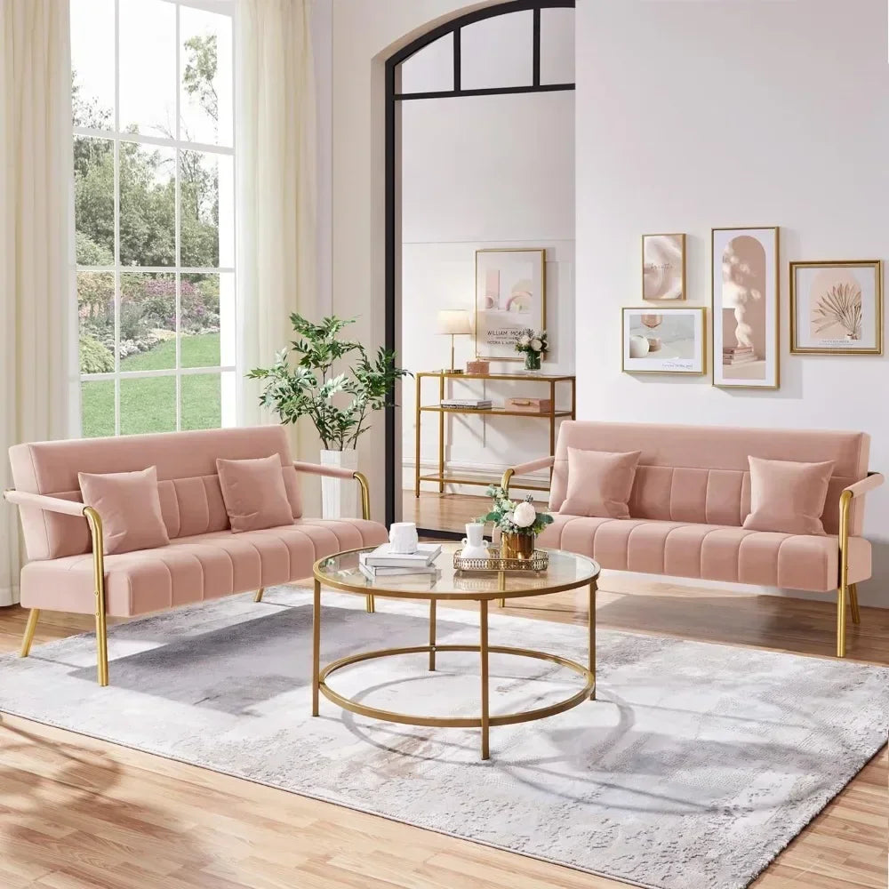 Pink Velvet Modern Loveseat Sofa