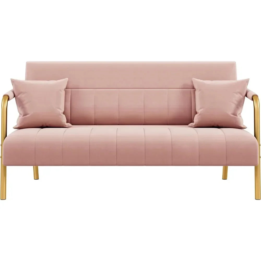 Pink Velvet Modern Loveseat Sofa